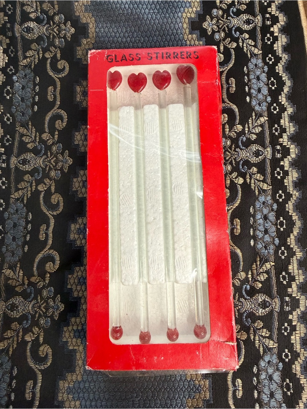 VTG Glass Drink Stirrer Set with Red Heart Tips